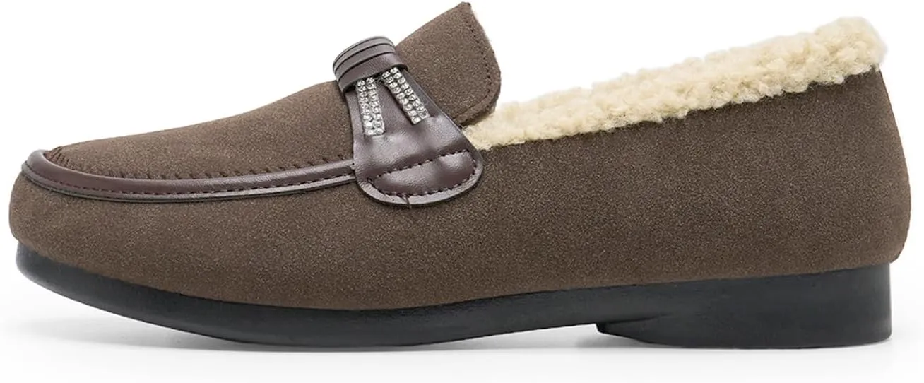 Alexis Leroy Women's Memory Foam Moccasin Slippers Fuzzy Indoor/Outdoor Slip-On Faux Fur Lining Loafers