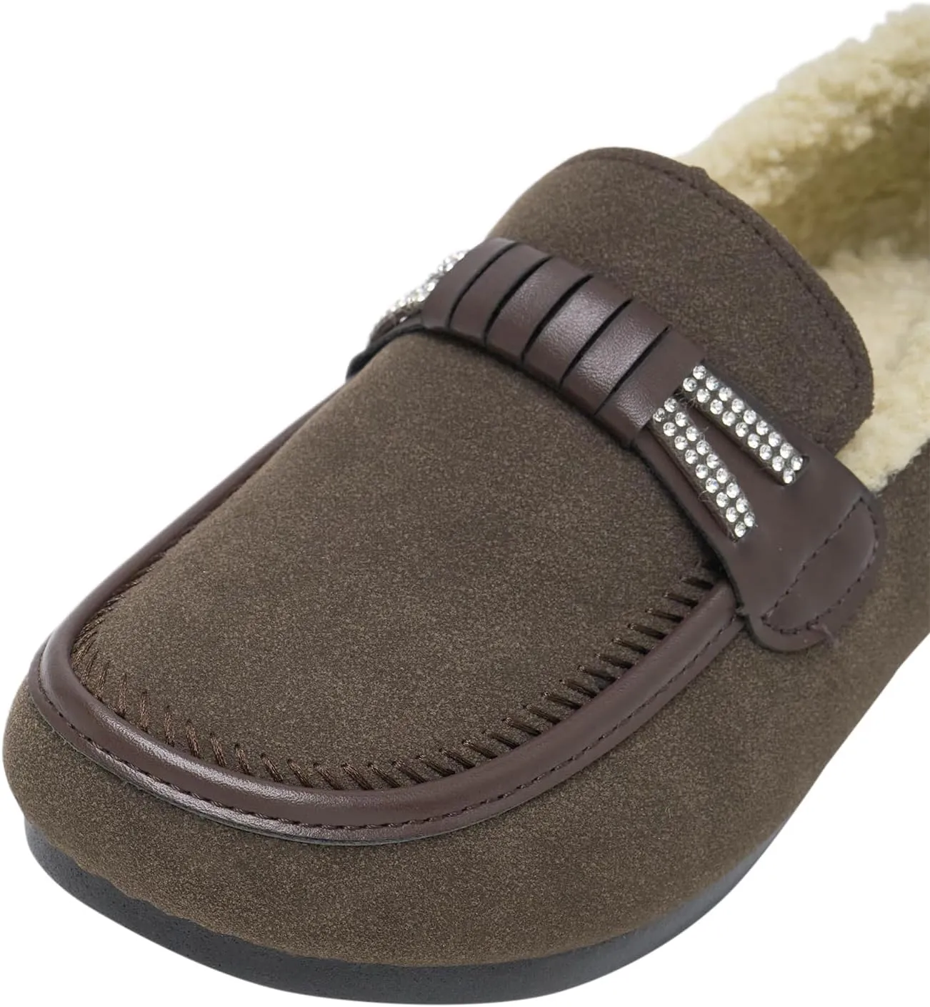 Alexis Leroy Women's Memory Foam Moccasin Slippers Fuzzy Indoor/Outdoor Slip-On Faux Fur Lining Loafers