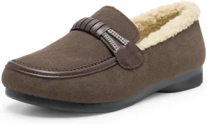 Alexis Leroy Women's Memory Foam Moccasin Slippers Fuzzy Indoor/Outdoor Slip-On Faux Fur Lining Loafers