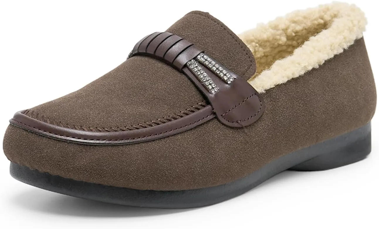 Alexis Leroy Women's Memory Foam Moccasin Slippers Fuzzy Indoor/Outdoor Slip-On Faux Fur Lining Loafers