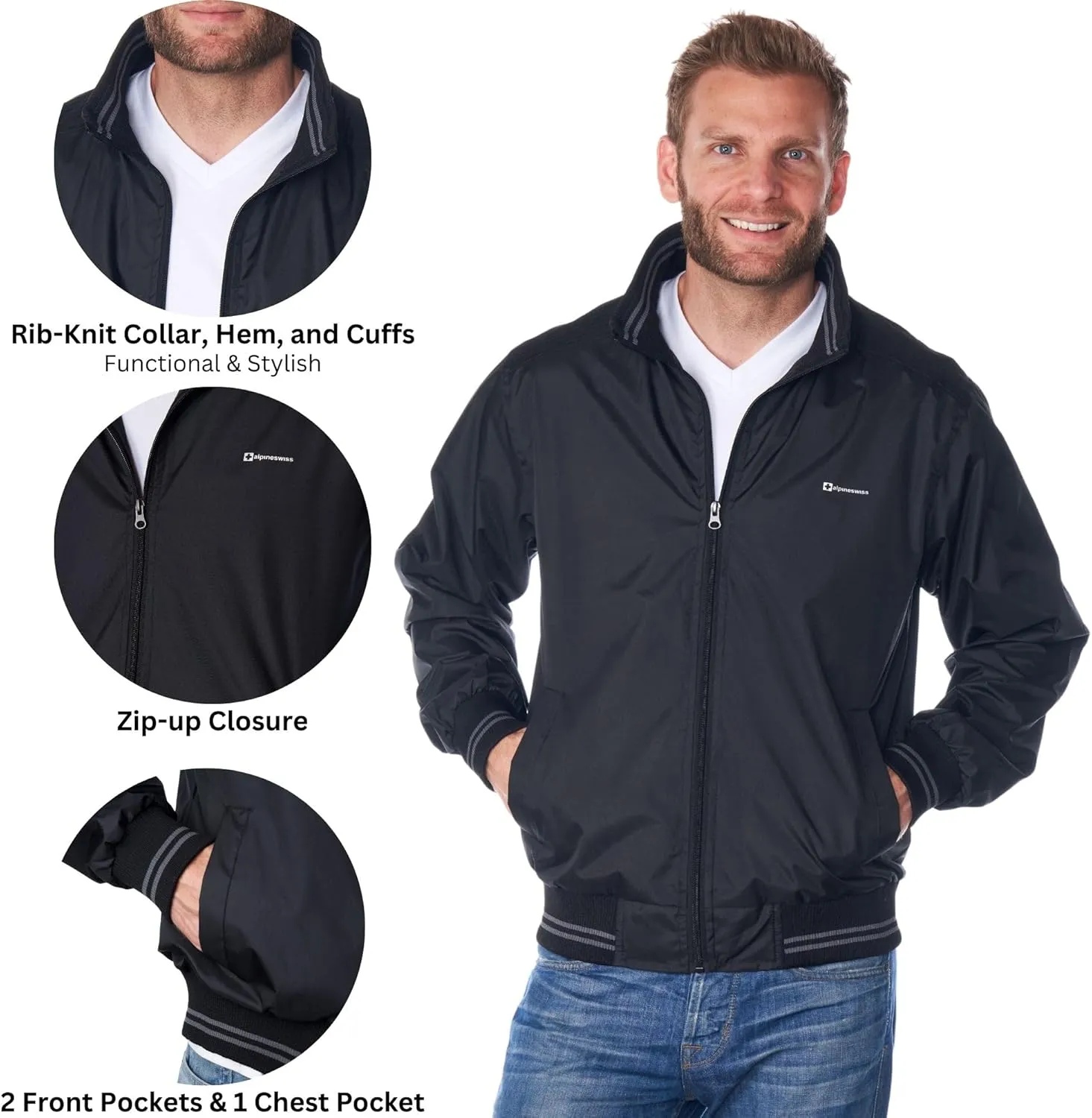Alpine Swiss Alvin Mens Lightweight Bomber Jacket Casual Windbreaker Varsity Jacket