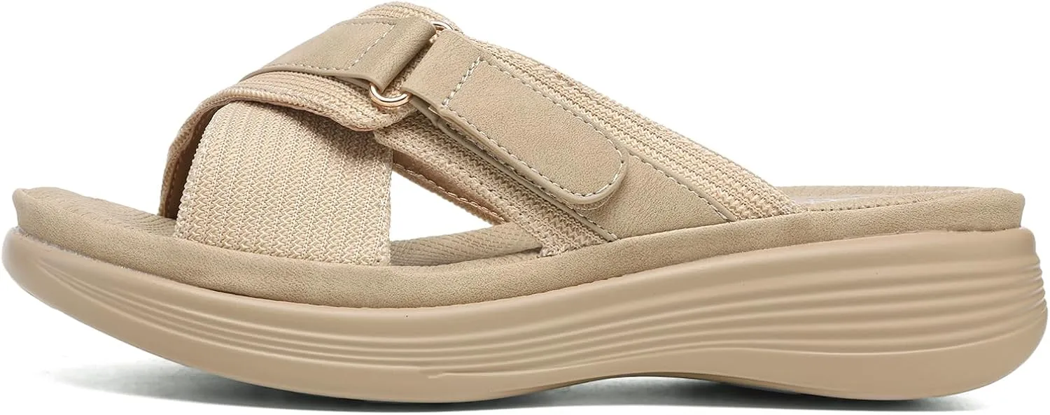 Altxic Women's Open Toe Crisscross Woven Comfy Casual Slip On Casual Walking Sport Slide Sandals With Adjustable Buckle Strap Summer Beach Shoe