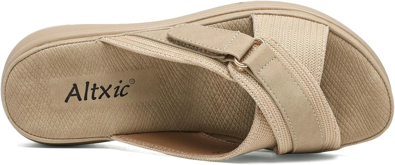 Altxic Women's Open Toe Crisscross Woven Comfy Casual Slip On Casual Walking Sport Slide Sandals With Adjustable Buckle Strap Summer Beach Shoe