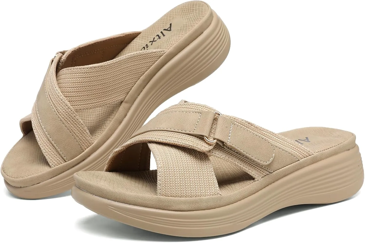 Altxic Women's Open Toe Crisscross Woven Comfy Casual Slip On Casual Walking Sport Slide Sandals With Adjustable Buckle Strap Summer Beach Shoe