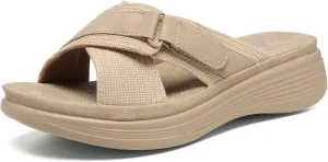 Altxic Women's Open Toe Crisscross Woven Comfy Casual Slip On Casual Walking Sport Slide Sandals With Adjustable Buckle Strap Summer Beach Shoe