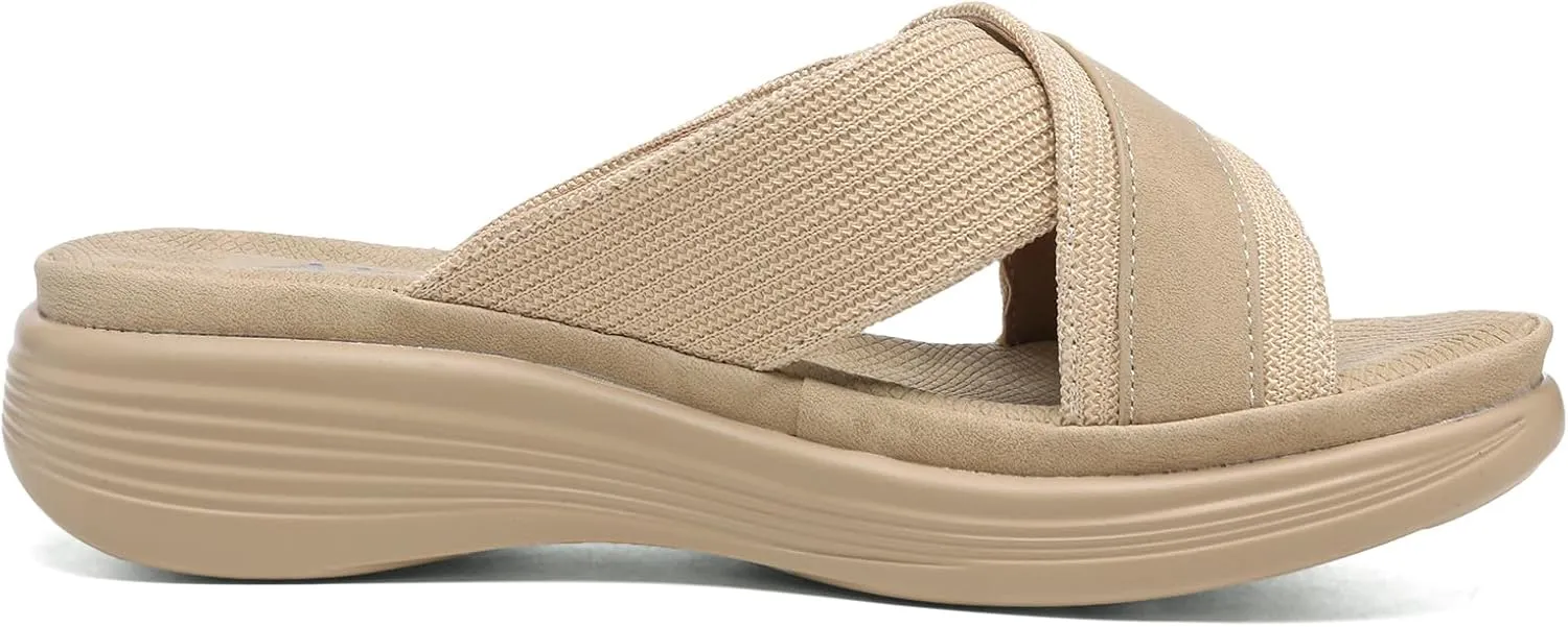 Altxic Women's Open Toe Crisscross Woven Comfy Casual Slip On Casual Walking Sport Slide Sandals With Adjustable Buckle Strap Summer Beach Shoe