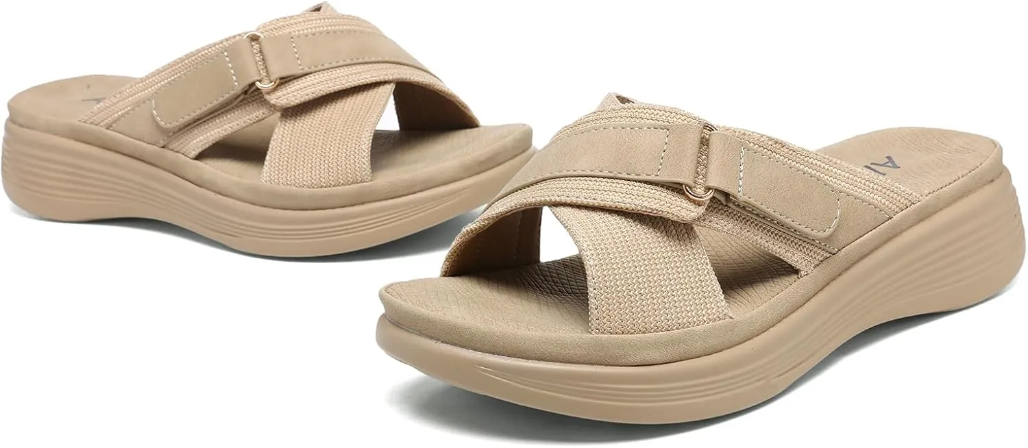 Altxic Women's Open Toe Crisscross Woven Comfy Casual Slip On Casual Walking Sport Slide Sandals With Adjustable Buckle Strap Summer Beach Shoe