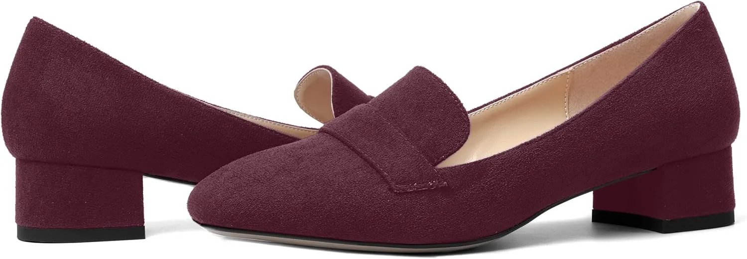 AMBELIGHT Womens Square Toe Casual Office Slip On Soild Block Low Heel Pumps Shoes 1.5 Inch