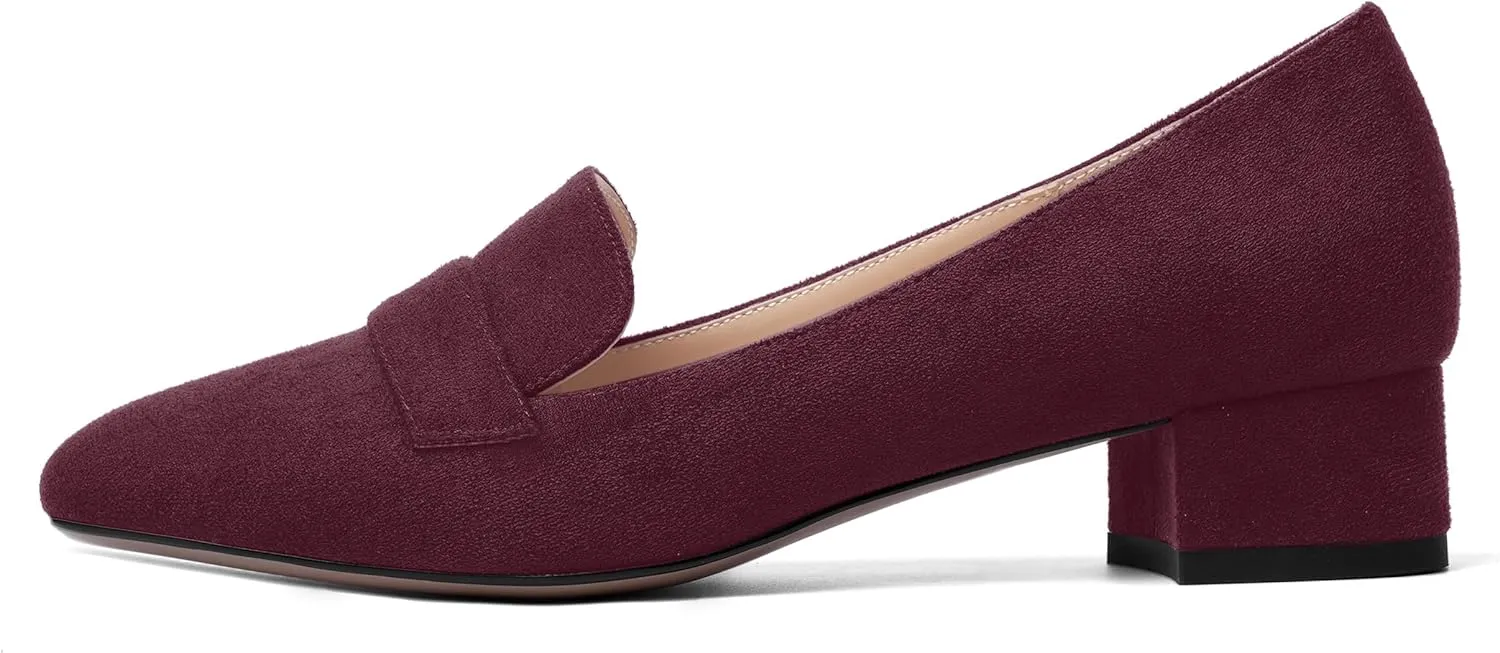 AMBELIGHT Womens Square Toe Casual Office Slip On Soild Block Low Heel Pumps Shoes 1.5 Inch