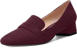 AMBELIGHT Womens Square Toe Casual Office Slip On Soild Block Low Heel Pumps Shoes 1.5 Inch