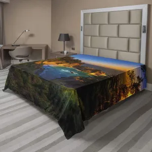 Ambesonne Big Sur Flat Sheet, Carmel California Exotic Scene with McWay Falls and Tropic Botany at Dusk, Soft Comfortable Top Sheet Decorative Bedding 1 Piece, California King, Multicolor