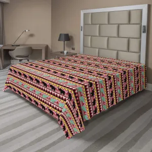 Ambesonne Elephant Flat Sheet, Abstract Pattern of an Animal Silhouette on a Background of Zigzags, Soft Comfortable Top Sheet Decorative Bedding 1 Piece, California King, Vermilion and Multicolor