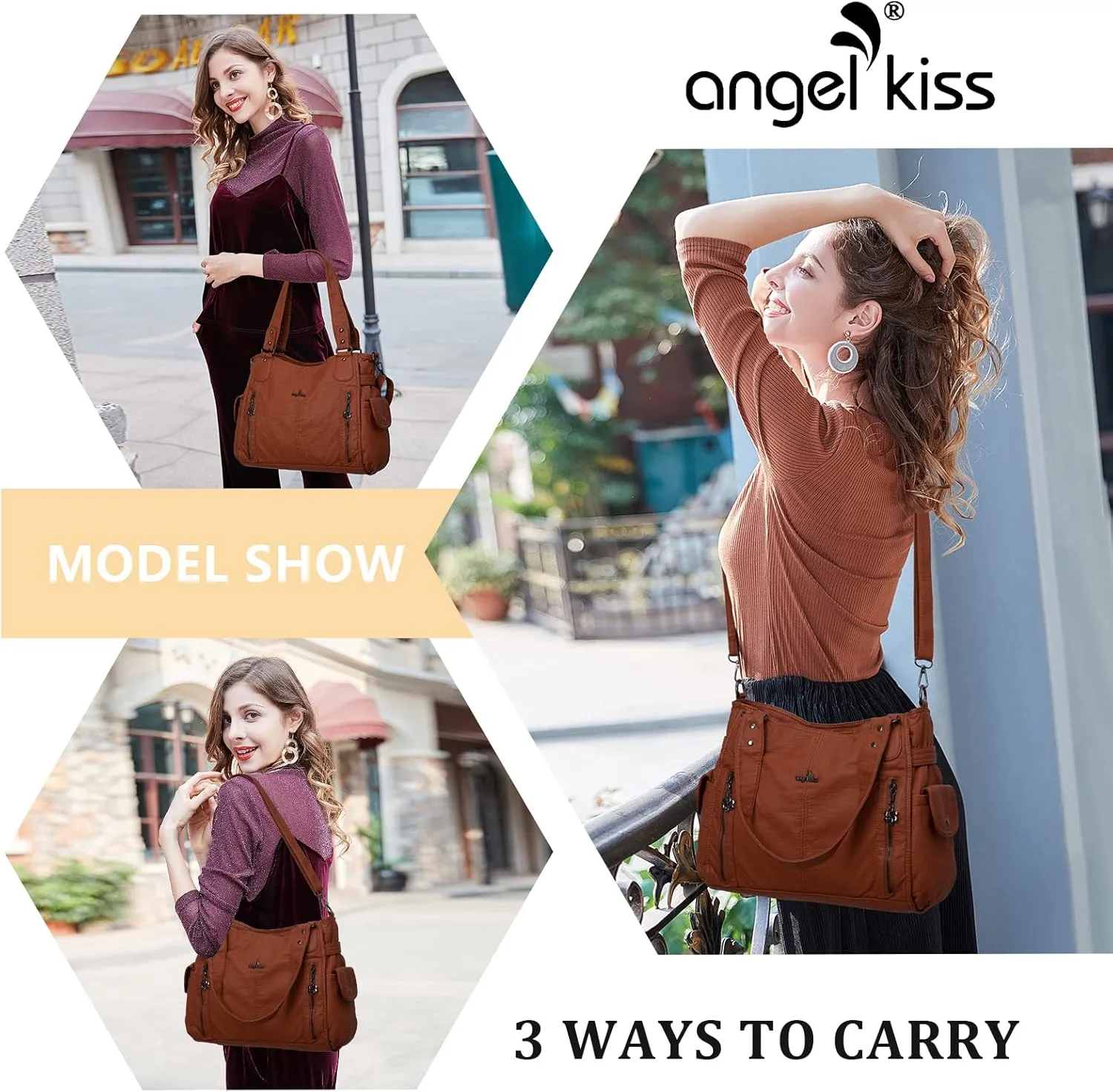 Angel Kiss Handbags for Womens Top-Handle Hobo Purse Roomy Casual Shoulder Bags PU Tote Satchel Purse for Women