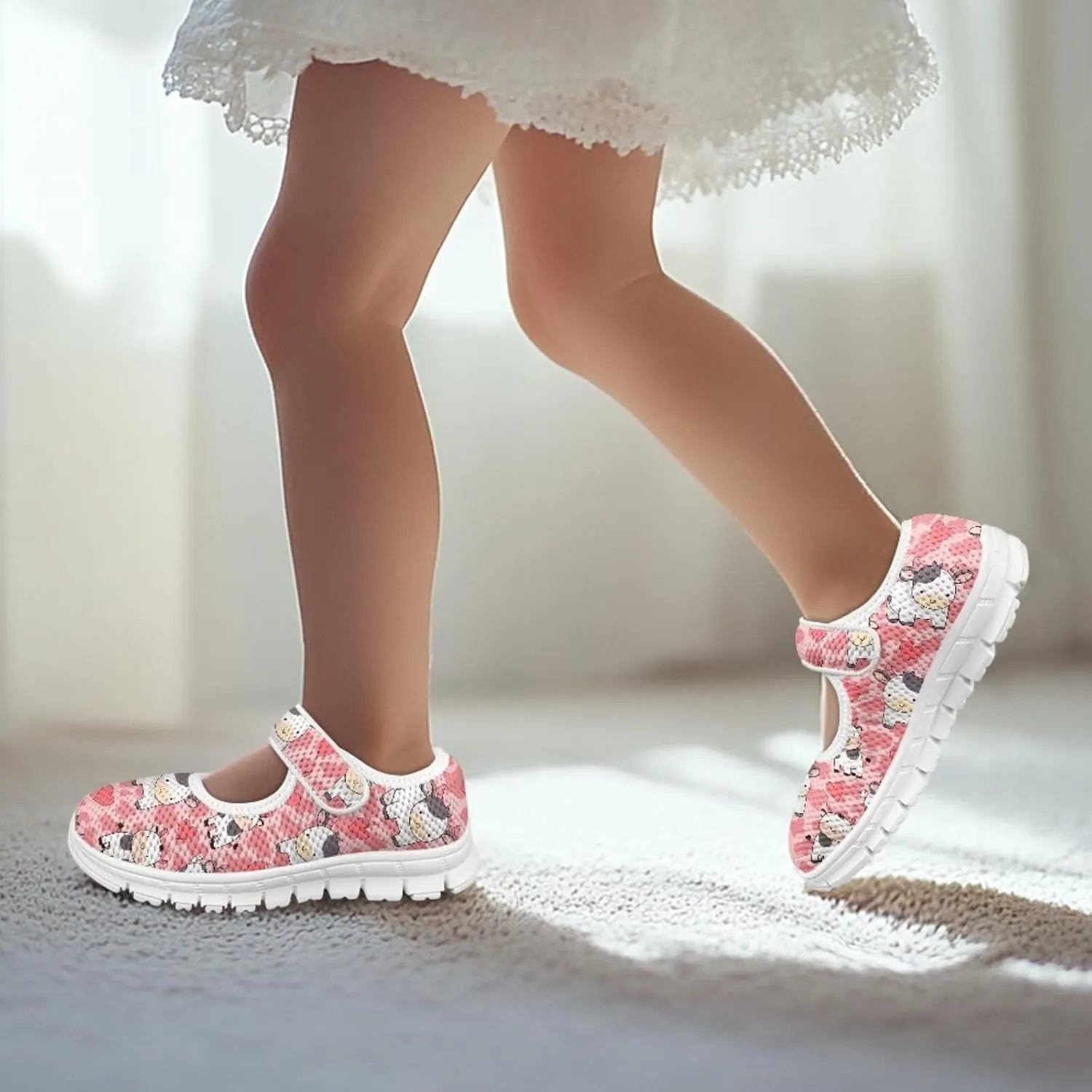 Animal Print Mary Jane for Girls Slip On Casual Outdoor School Sports Shoes Lightweight Flat Walking Sneaker