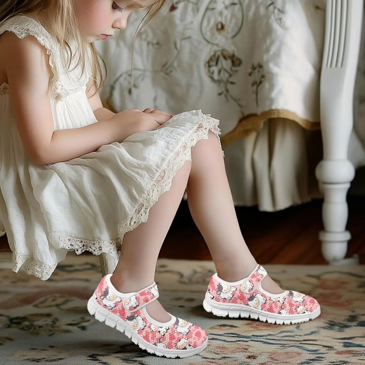 Animal Print Mary Jane for Girls Slip On Casual Outdoor School Sports Shoes Lightweight Flat Walking Sneaker