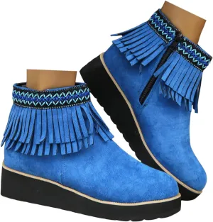Ankle Boots for Women Fall Boots Women Comfortable Soft Sole Wedge Heel Tassel Frosted Suede Barefoot Shoes Women