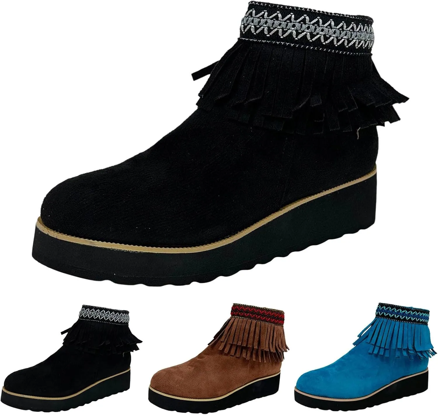 Ankle Boots for Women Fall Boots Women Comfortable Soft Sole Wedge Heel Tassel Frosted Suede Barefoot Shoes Women
