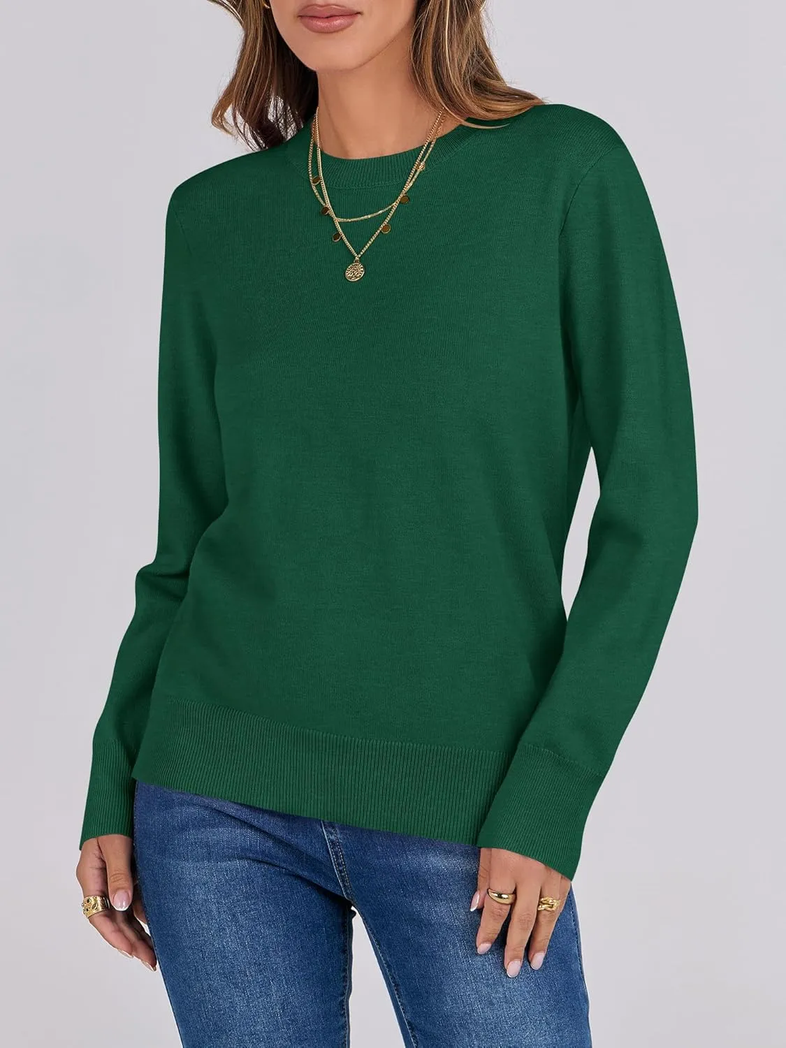 ANRABESS Women's Long Sleeve Crewneck Classic 2025 Fall Soft Loose Fit Basic Pullover Sweaters Top