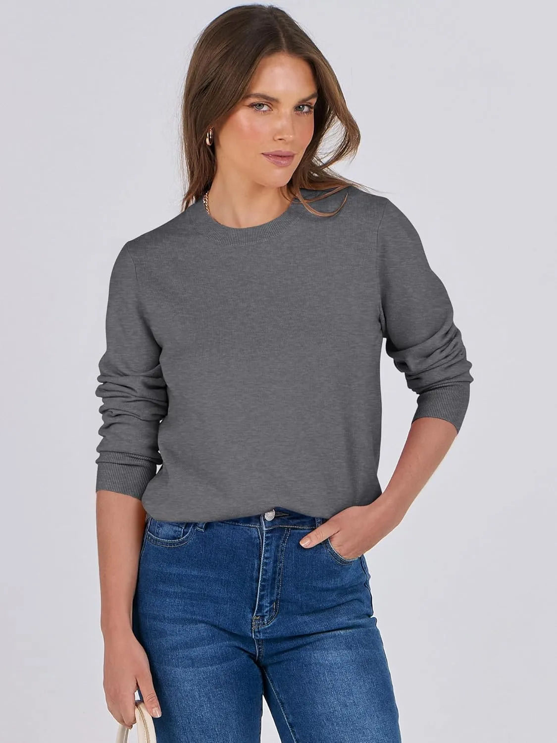 ANRABESS Women's Long Sleeve Crewneck Classic 2025 Fall Soft Loose Fit Basic Pullover Sweaters Top