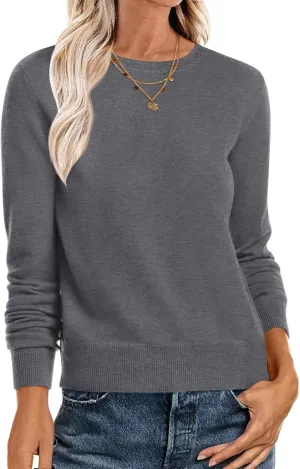 ANRABESS Women's Long Sleeve Crewneck Classic 2025 Fall Soft Loose Fit Basic Pullover Sweaters Top