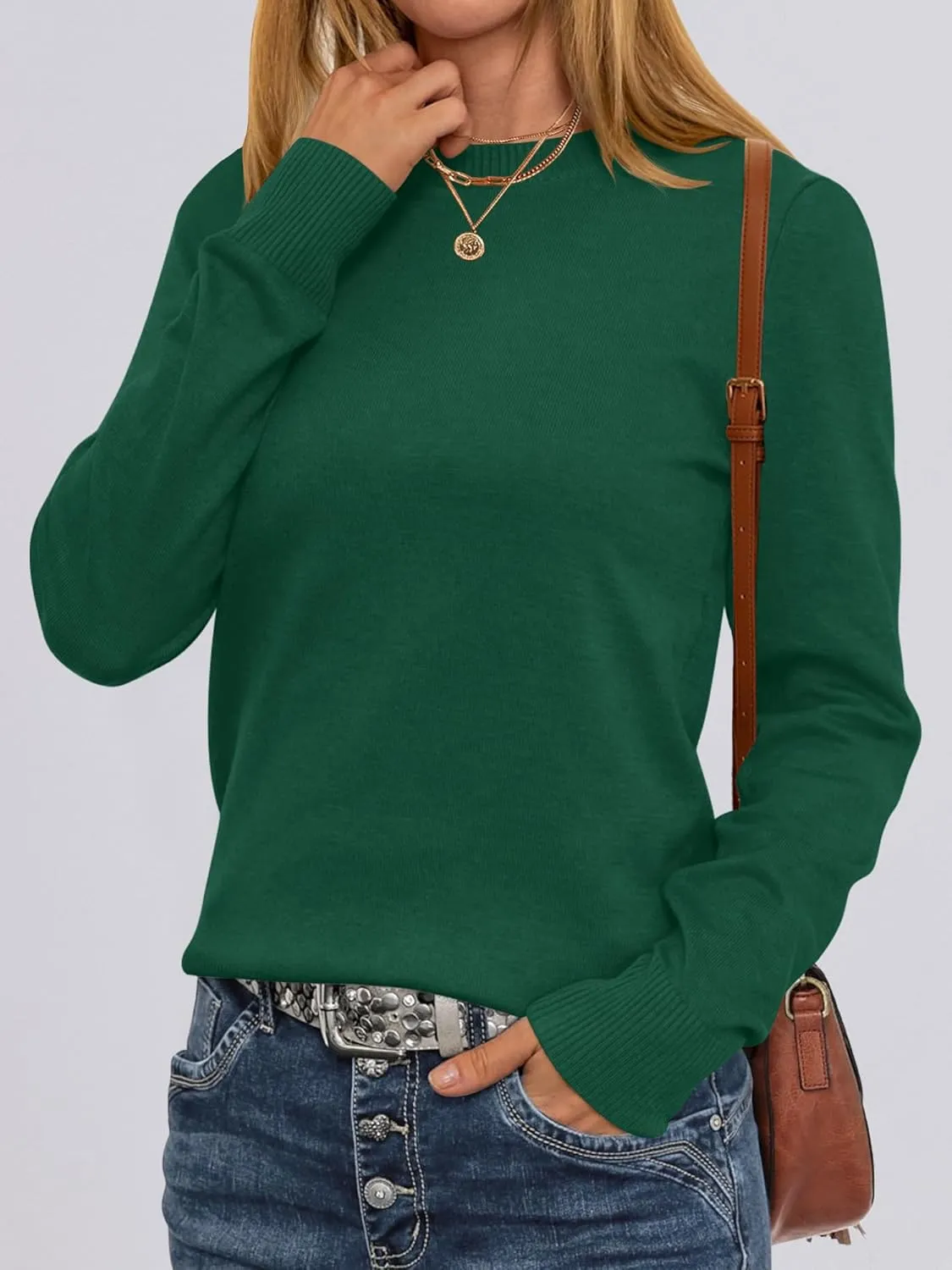 ANRABESS Women's Long Sleeve Crewneck Classic 2025 Fall Soft Loose Fit Basic Pullover Sweaters Top
