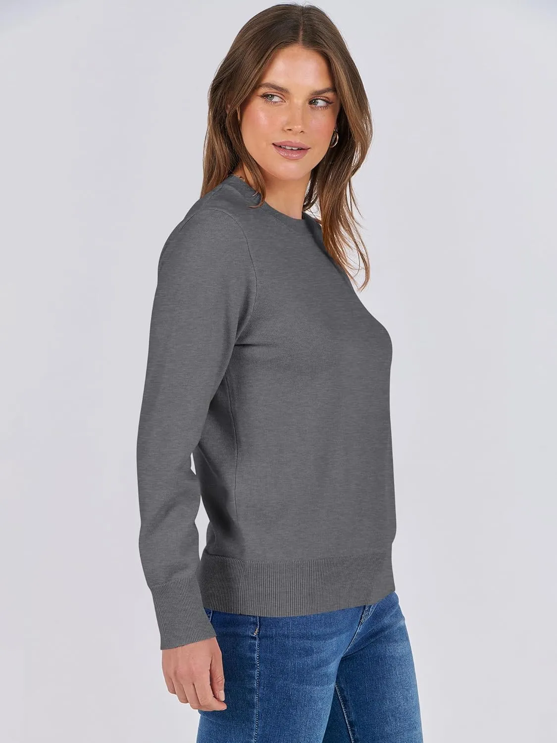 ANRABESS Women's Long Sleeve Crewneck Classic 2025 Fall Soft Loose Fit Basic Pullover Sweaters Top