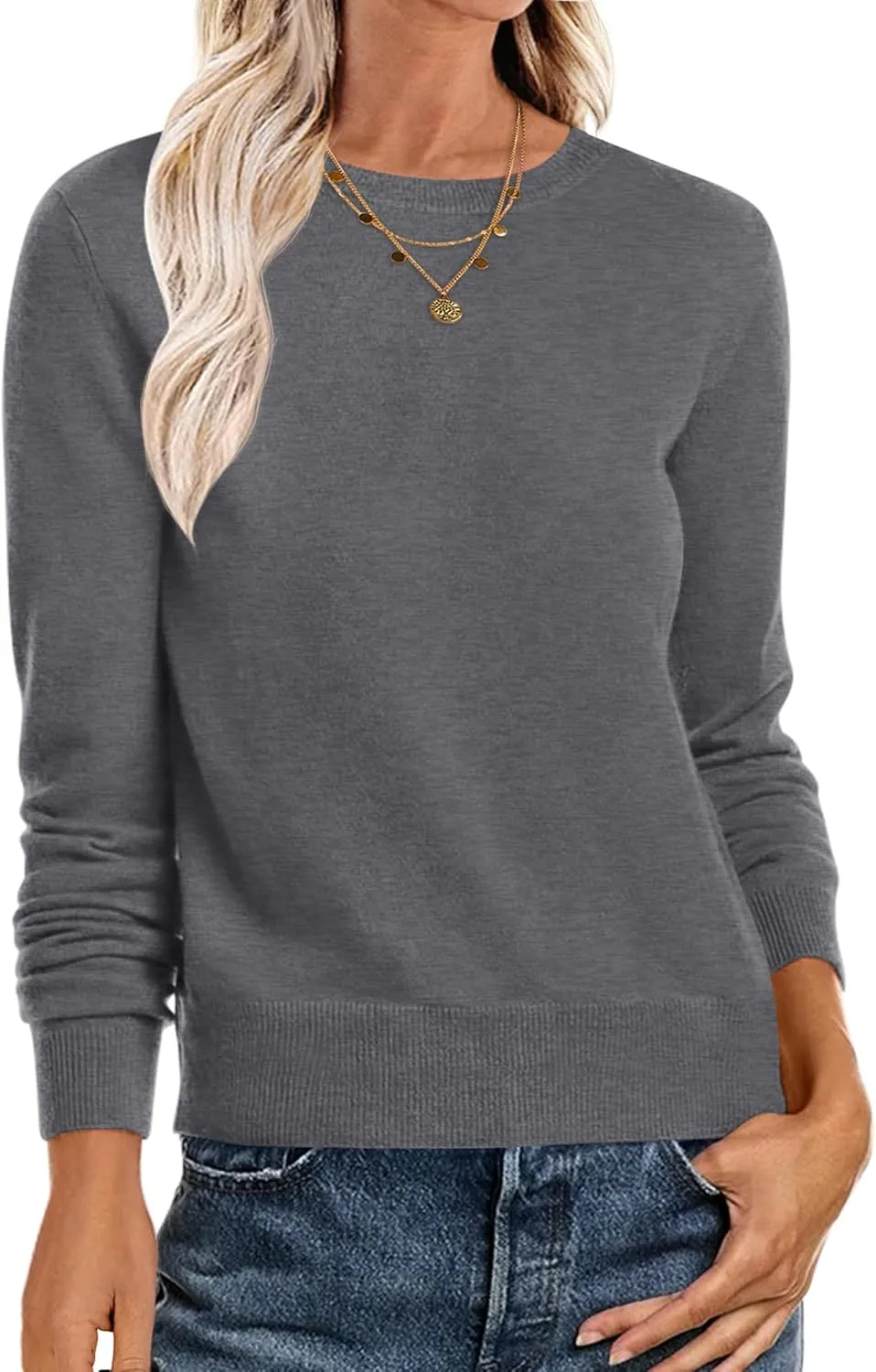 ANRABESS Women's Long Sleeve Crewneck Classic 2025 Fall Soft Loose Fit Basic Pullover Sweaters Top