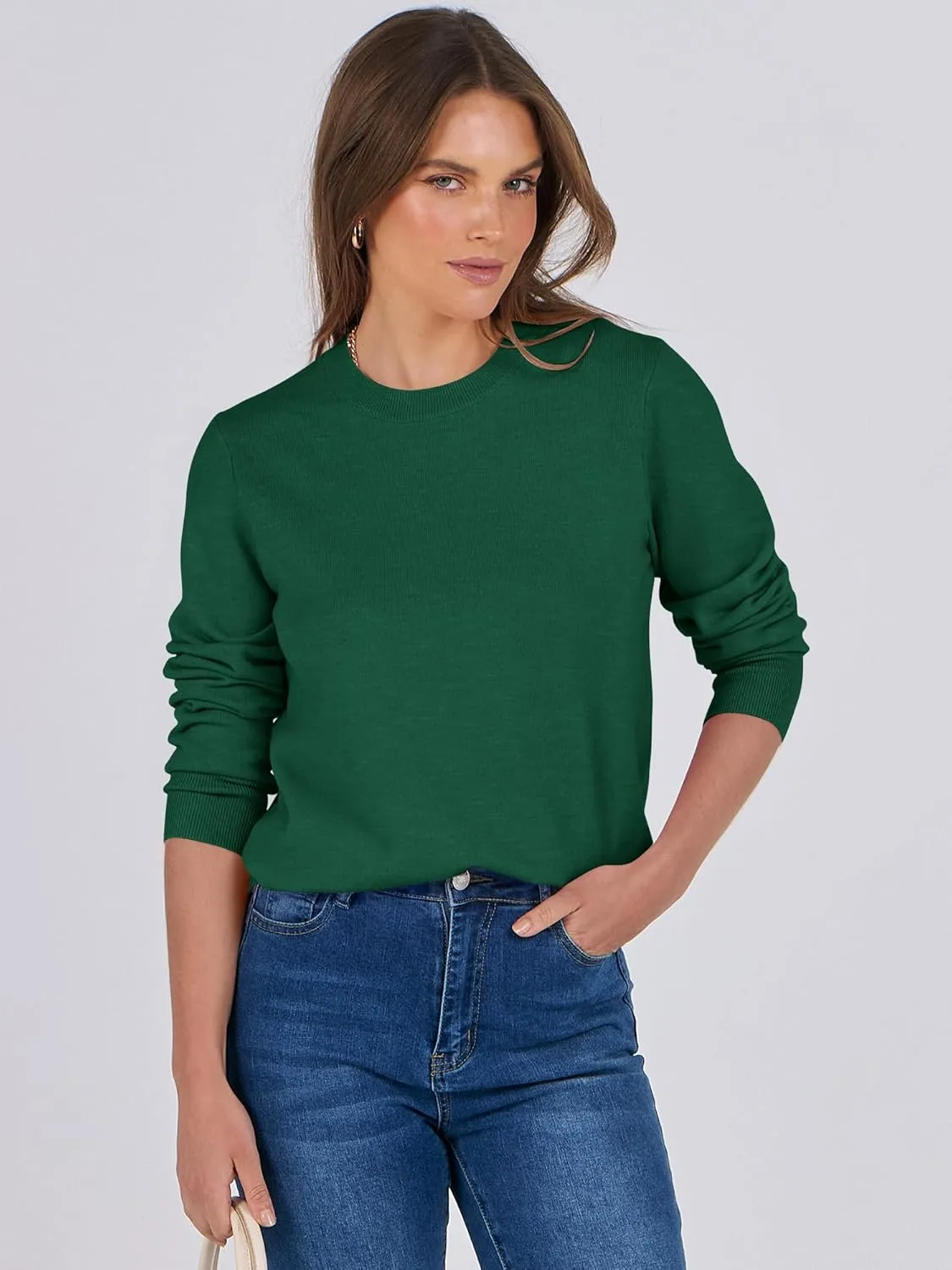 ANRABESS Women's Long Sleeve Crewneck Classic 2025 Fall Soft Loose Fit Basic Pullover Sweaters Top