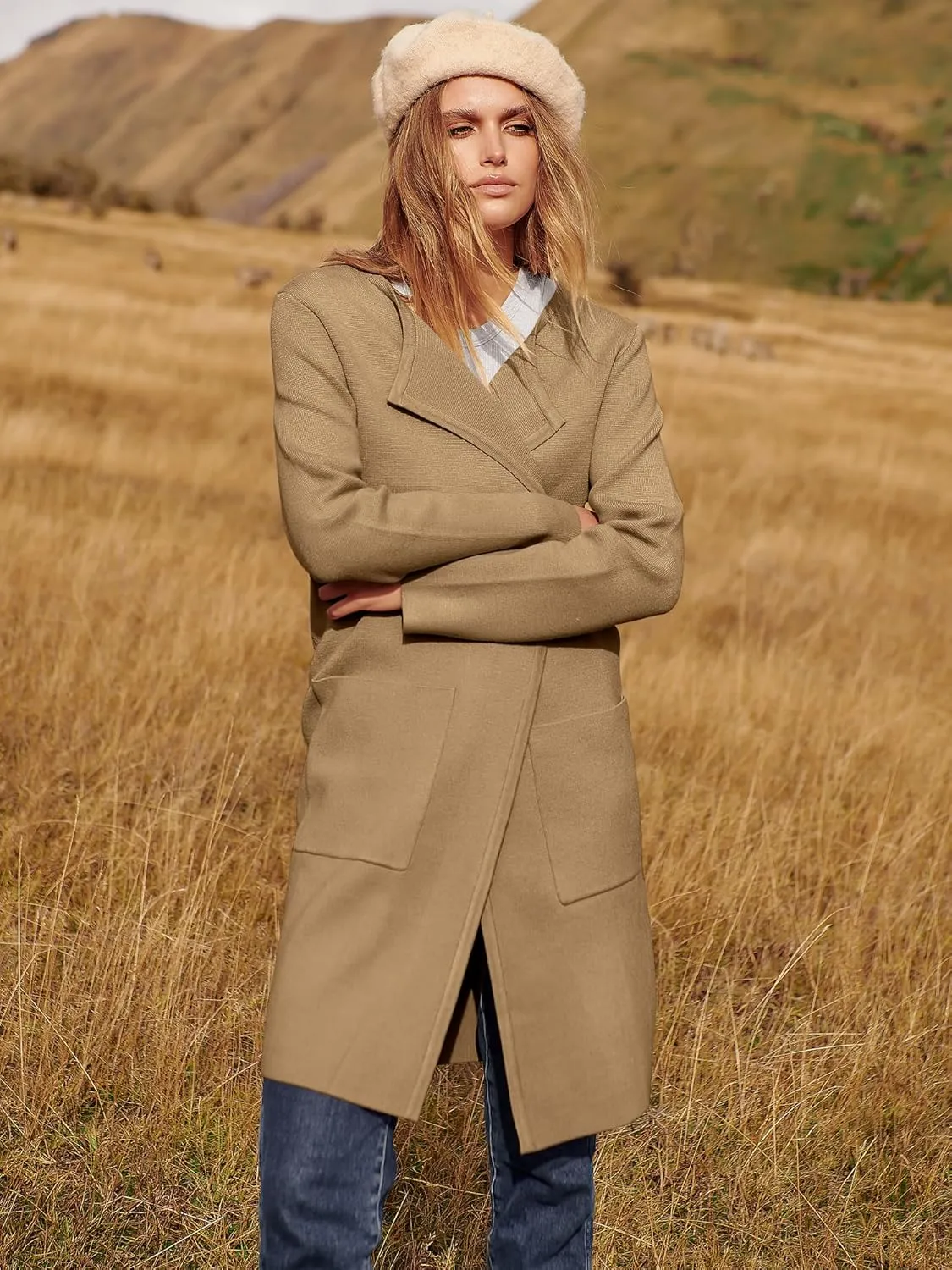 ANRABESS Women's Open Front Knit Lightweight Cardigan Casual Long Coatigan Sweater Lady Jacket Coat 2025 Fall Outerwear