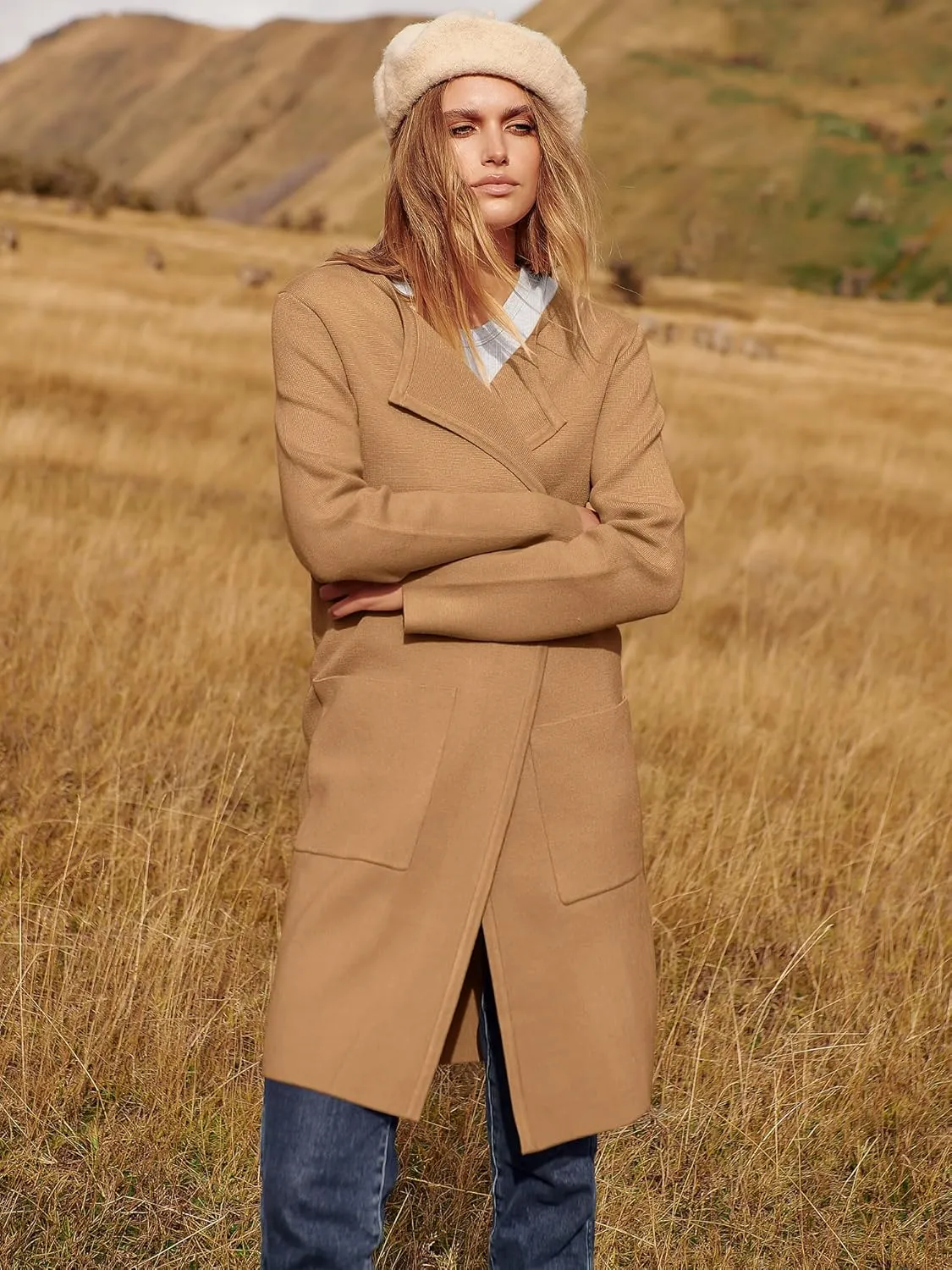 ANRABESS Women's Open Front Knit Lightweight Cardigan Casual Long Coatigan Sweater Lady Jacket Coat 2025 Fall Outerwear