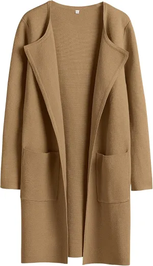 ANRABESS Women's Open Front Knit Lightweight Cardigan Casual Long Coatigan Sweater Lady Jacket Coat 2025 Fall Outerwear