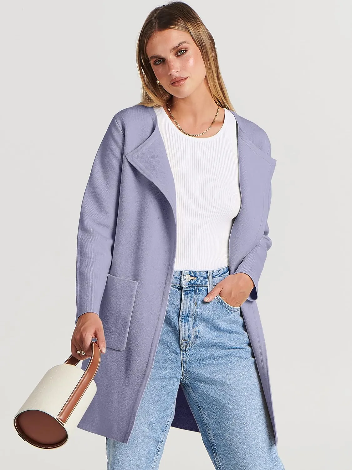 ANRABESS Women's Open Front Knit Lightweight Cardigan Casual Long Coatigan Sweater Lady Jacket Coat 2025 Fall Outerwear