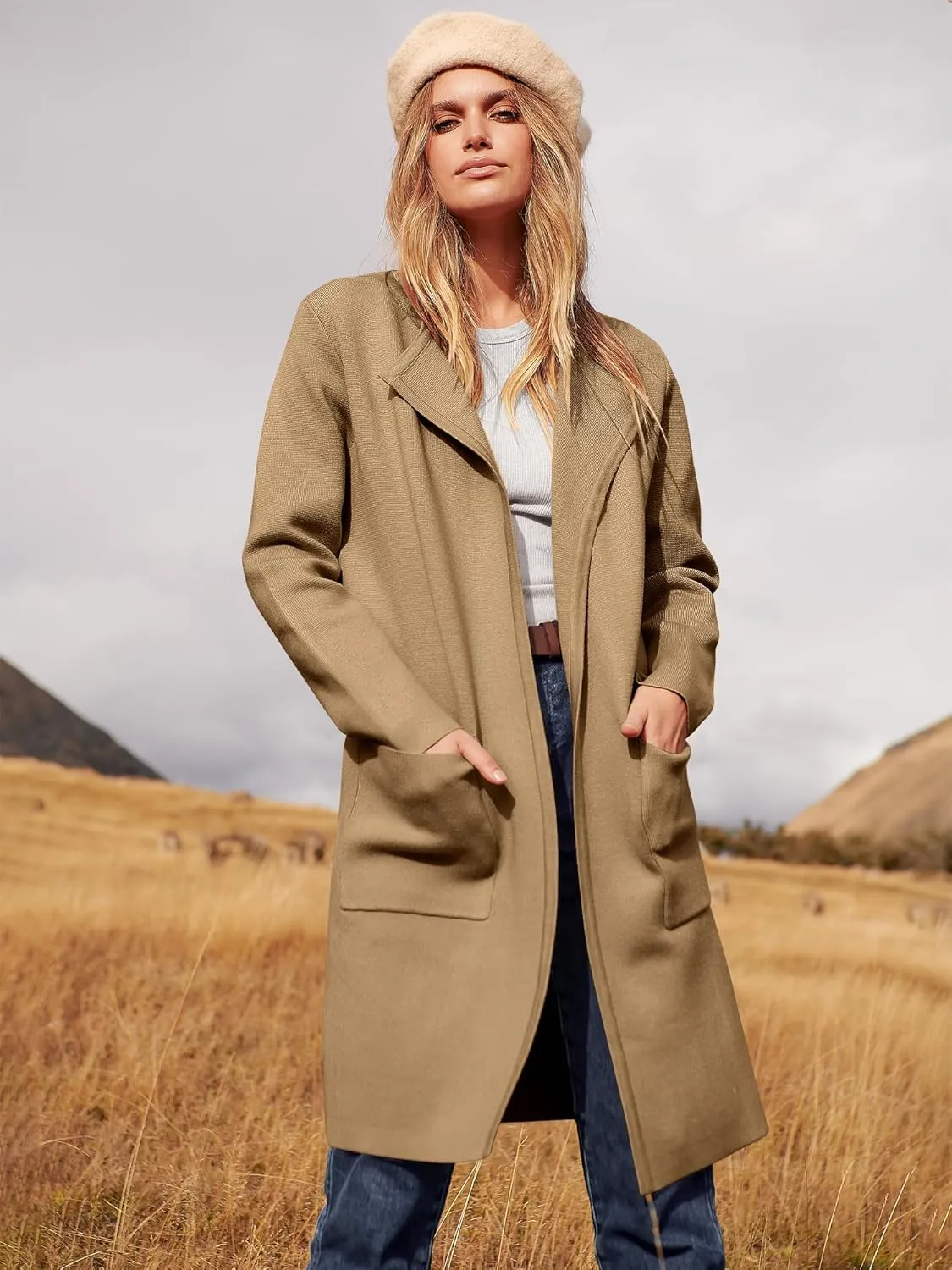 ANRABESS Women's Open Front Knit Lightweight Cardigan Casual Long Coatigan Sweater Lady Jacket Coat 2025 Fall Outerwear