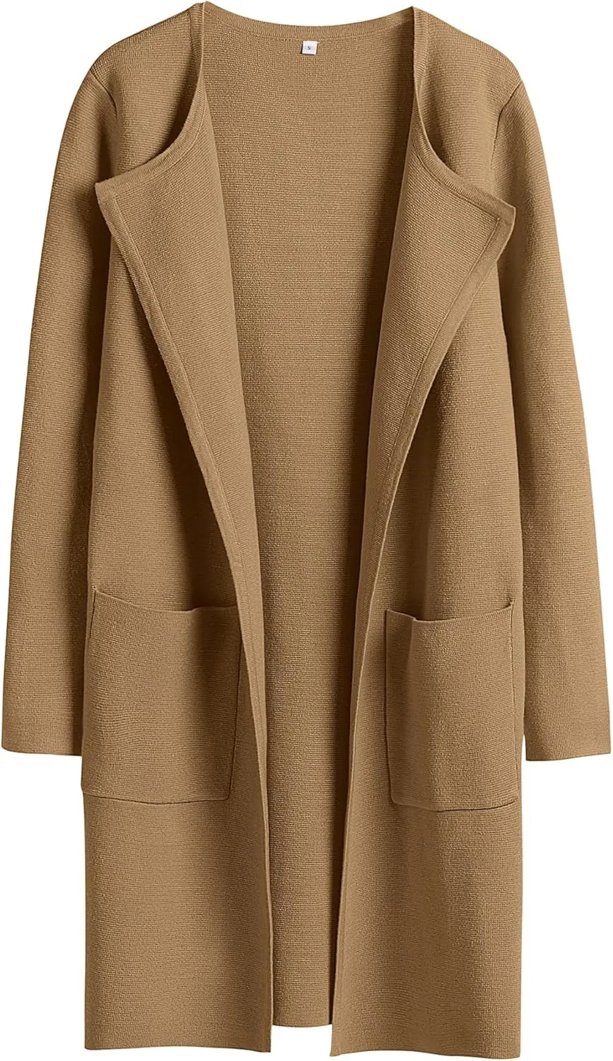 ANRABESS Women's Open Front Knit Lightweight Cardigan Casual Long Coatigan Sweater Lady Jacket Coat 2025 Fall Outerwear