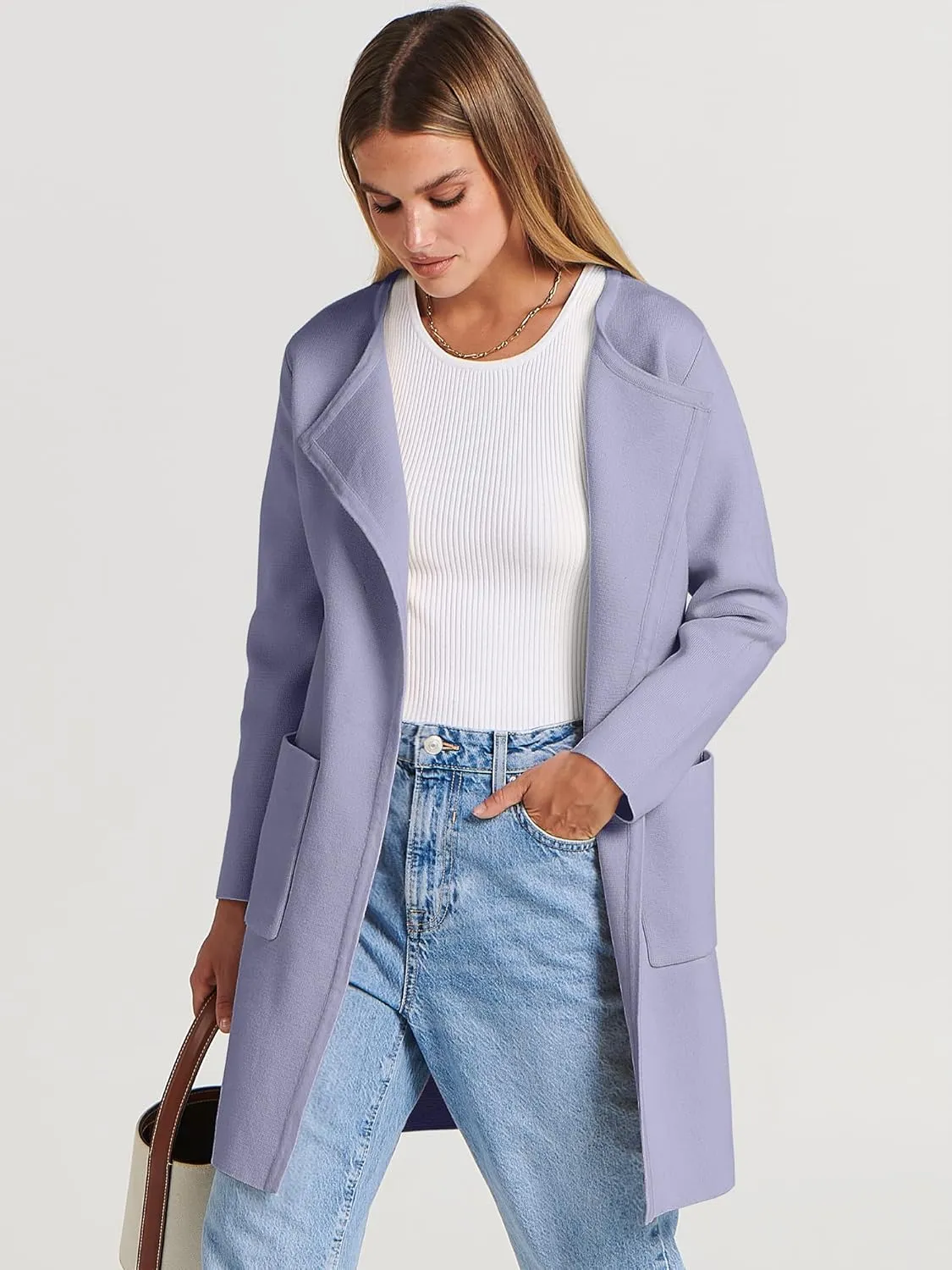 ANRABESS Women's Open Front Knit Lightweight Cardigan Casual Long Coatigan Sweater Lady Jacket Coat 2025 Fall Outerwear