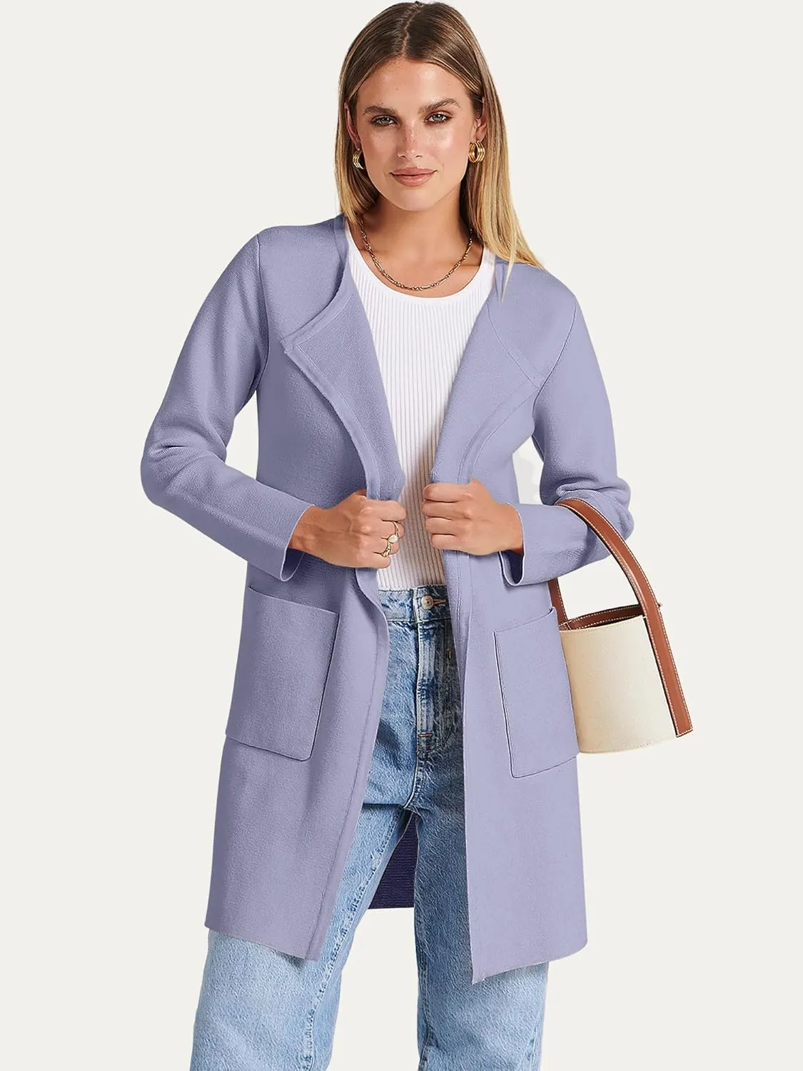 ANRABESS Women's Open Front Knit Lightweight Cardigan Casual Long Coatigan Sweater Lady Jacket Coat 2025 Fall Outerwear