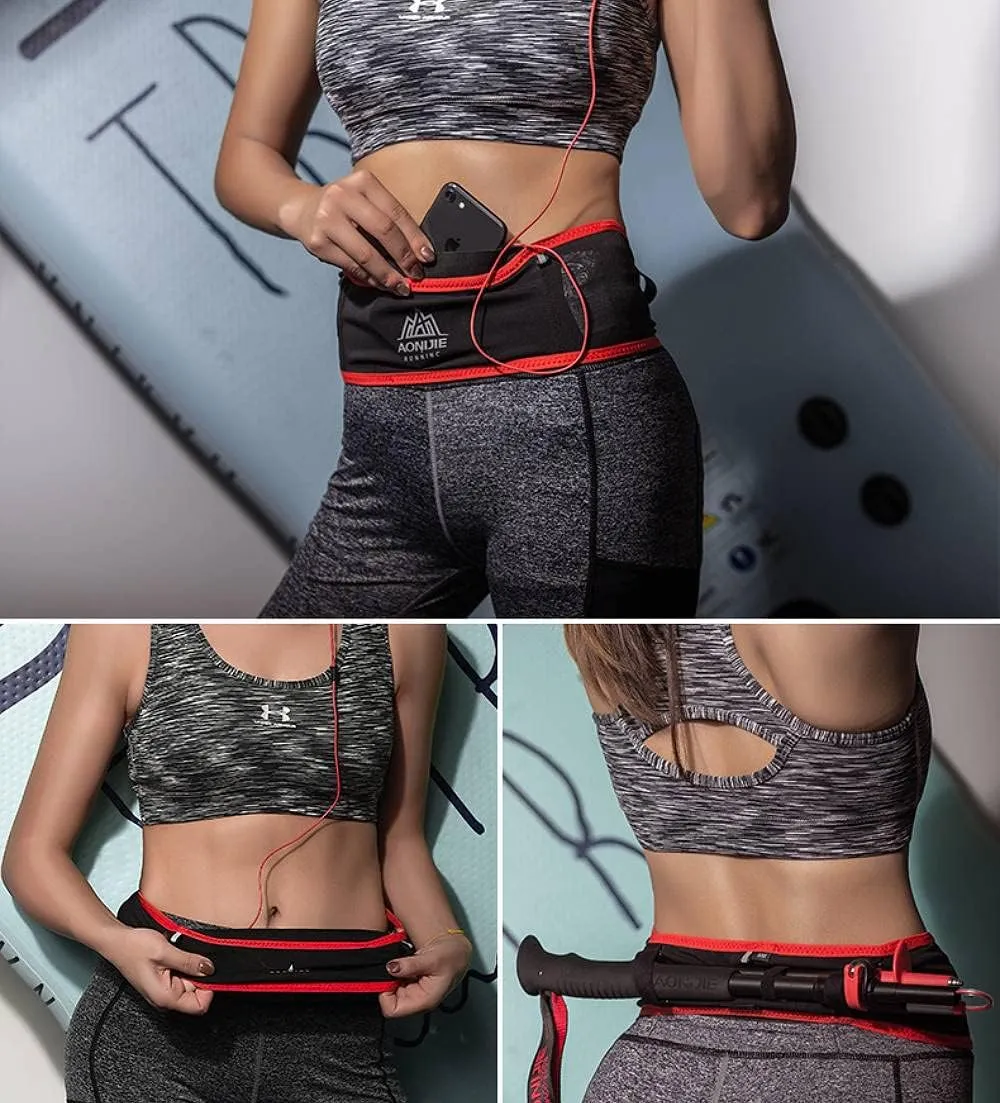 AONIJIE Running Belt Fanny Pack with 250ml Soft Water Bottle Flask for Women Men, Moisture Wicking Waist Pack Great for Marathon Climbing Jogging Cycling, for 6.8in Mobile Phone (Black Blue: S/M)