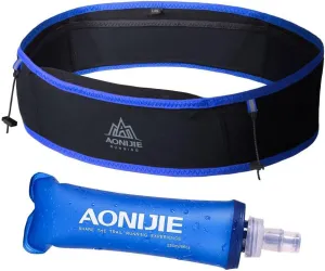AONIJIE Running Belt Fanny Pack with 250ml Soft Water Bottle Flask for Women Men, Moisture Wicking Waist Pack Great for Marathon Climbing Jogging Cycling, for 6.8in Mobile Phone (Black Blue: S/M)