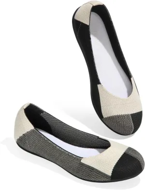 ATHMILE Women's Flat Ballet Shoes Knit Flat Shoes for Women Round Toe Slip on Women Flats for Dressy Casual Office Work Wedding Comfort Soft