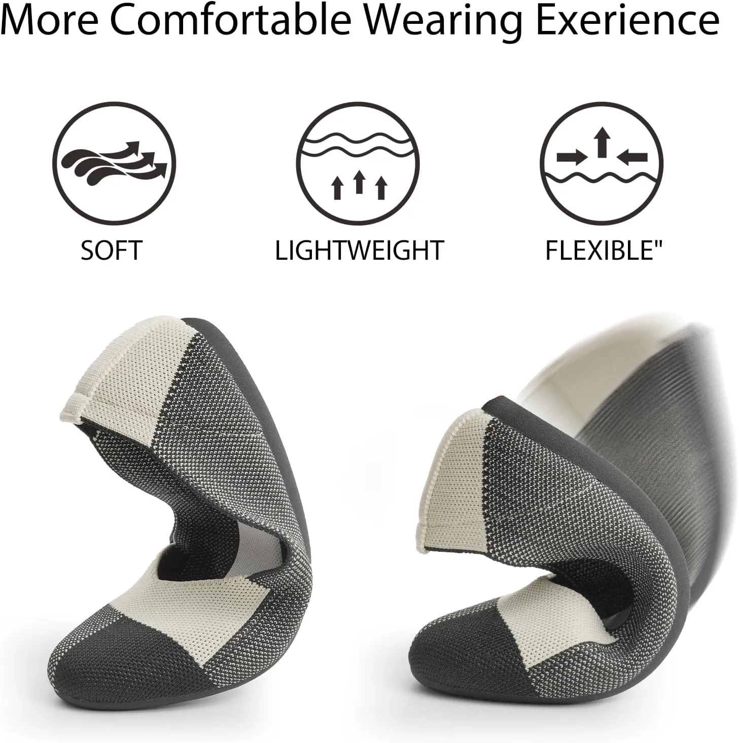 ATHMILE Women's Flat Ballet Shoes Knit Flat Shoes for Women Round Toe Slip on Women Flats for Dressy Casual Office Work Wedding Comfort Soft