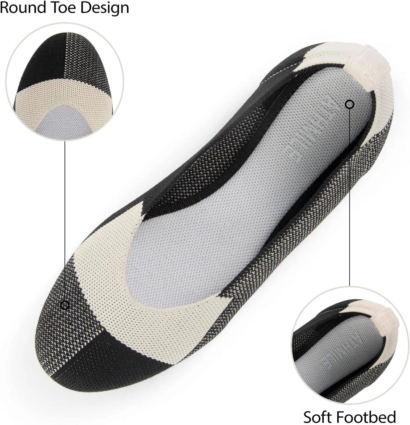 ATHMILE Women's Flat Ballet Shoes Knit Flat Shoes for Women Round Toe Slip on Women Flats for Dressy Casual Office Work Wedding Comfort Soft