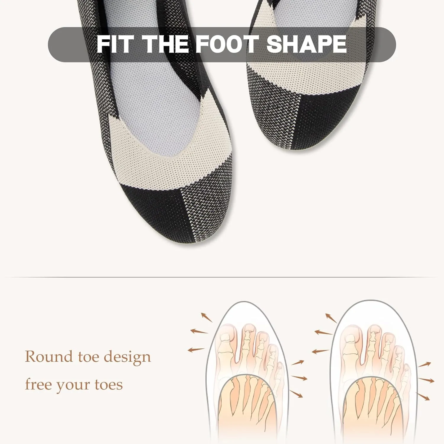 ATHMILE Women's Flat Ballet Shoes Knit Flat Shoes for Women Round Toe Slip on Women Flats for Dressy Casual Office Work Wedding Comfort Soft