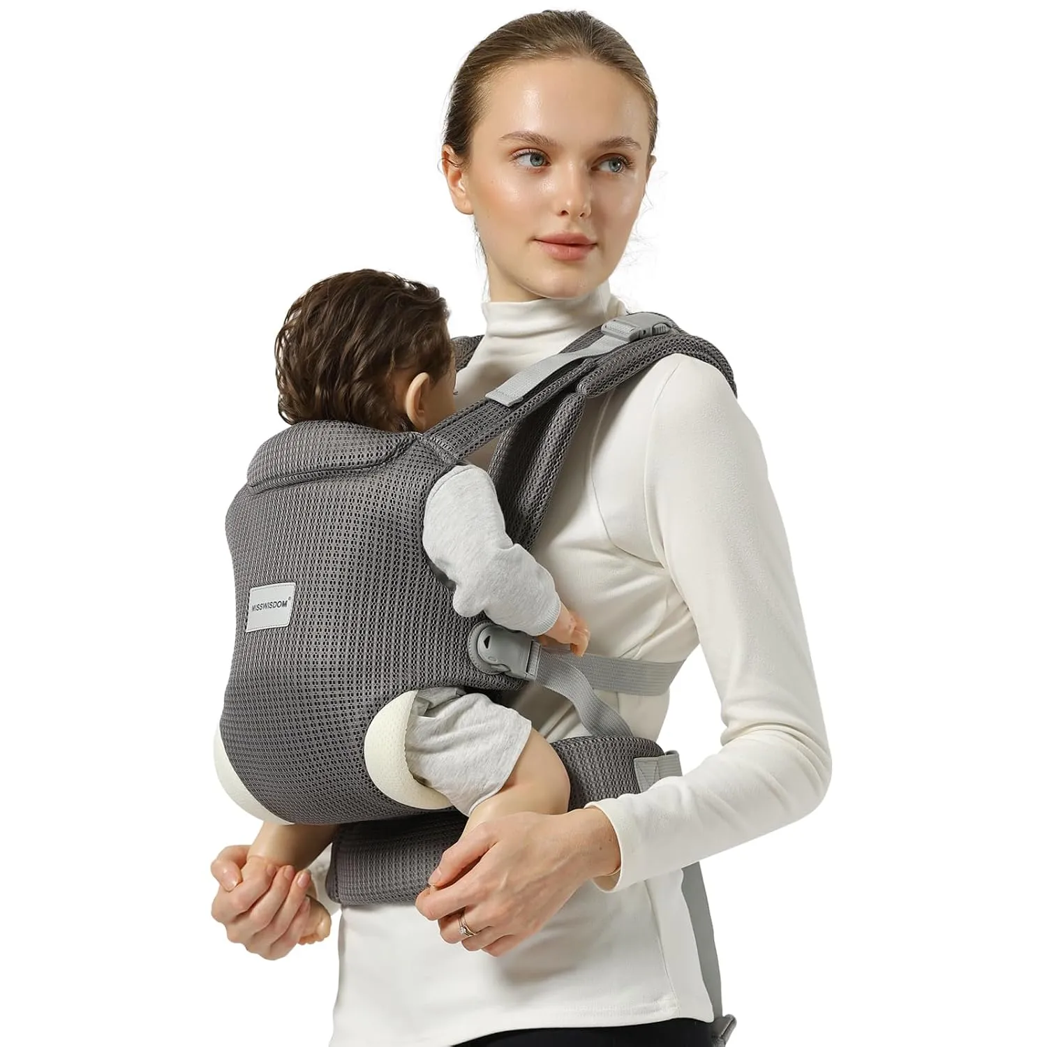 Baby Carrier - Newborn to Toddler, 7-30lbs, Breathable Mesh Fabric, Lumbar Support, Grey