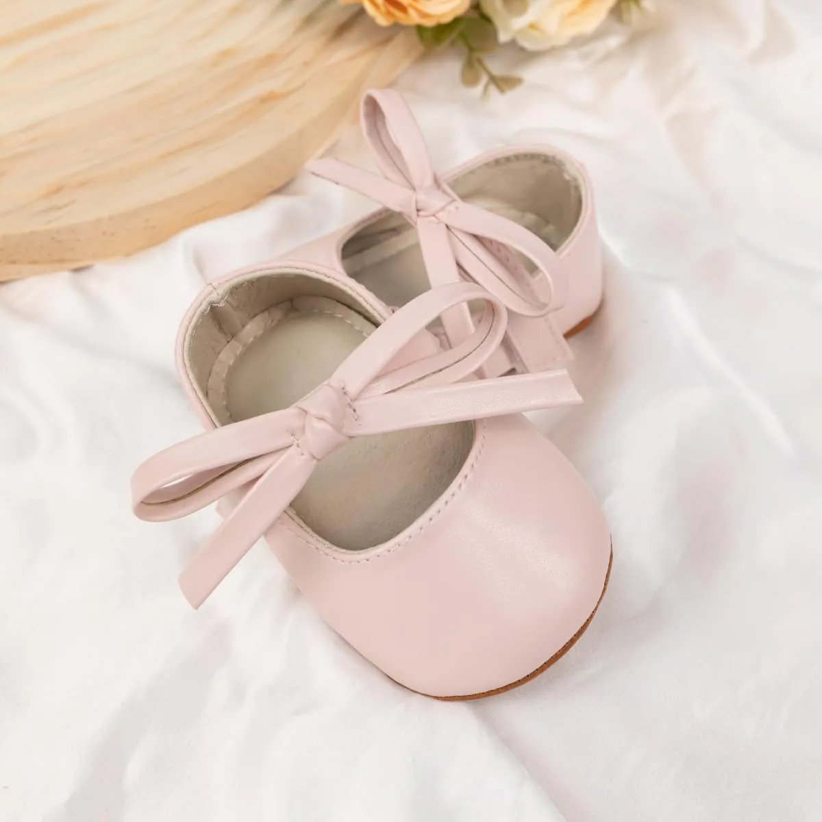 Baby Girls Soft Princess Dress Flats Shoes Infant Wedding Mary Jane Anti-Slip First Walker Newborn Shoe Baptism Christening Texture Sole Sneaker Shoes