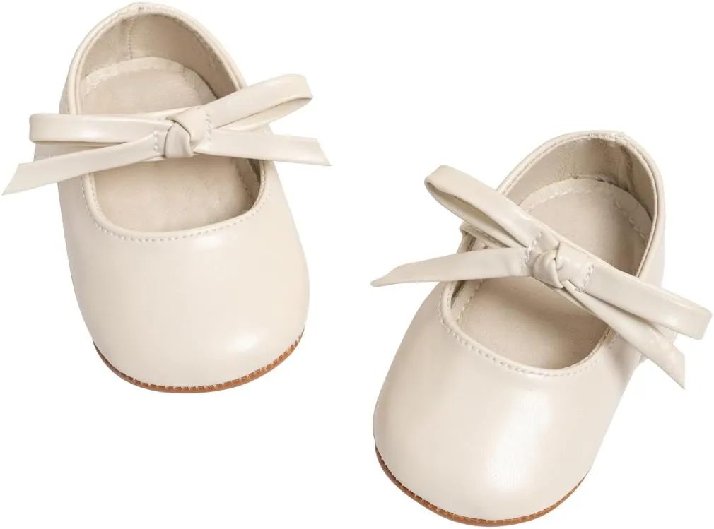 Baby Girls Soft Princess Dress Flats Shoes Infant Wedding Mary Jane Anti-Slip First Walker Newborn Shoe Baptism Christening Texture Sole Sneaker Shoes
