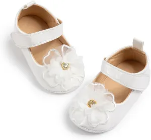Baby Girls Soft Princess Dress Flats Shoes Infant Wedding Mary Jane Anti-Slip First Walker Newborn Shoe Baptism Christening Texture Sole Sneaker Shoes