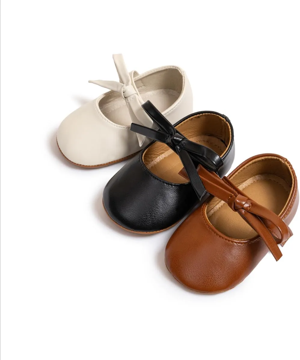 Baby Girls Soft Princess Dress Flats Shoes Infant Wedding Mary Jane Anti-Slip First Walker Newborn Shoe Baptism Christening Texture Sole Sneaker Shoes