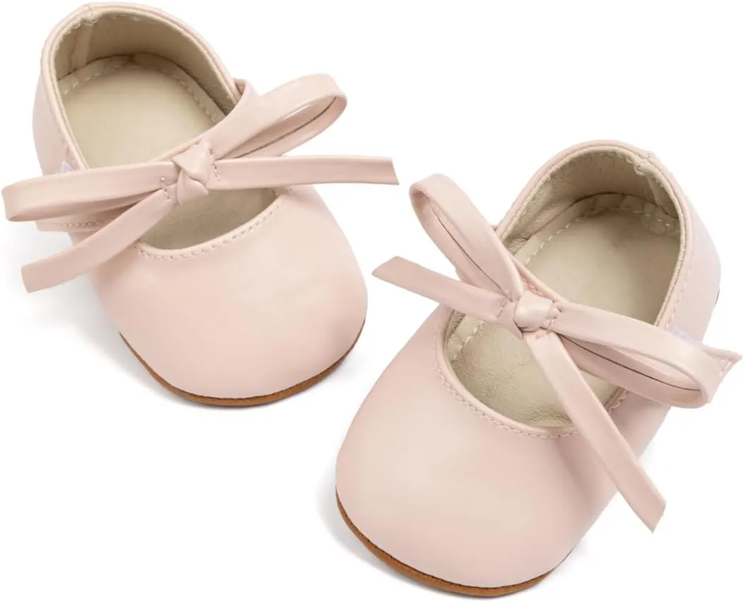 Baby Girls Soft Princess Dress Flats Shoes Infant Wedding Mary Jane Anti-Slip First Walker Newborn Shoe Baptism Christening Texture Sole Sneaker Shoes