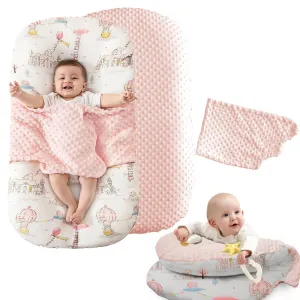 Baby Lounger, Baby Lounger Pillow, 2 Sides Soft & Breathable 100% Cotton Cover, 0-24 Months Portable Infant Nest, Large Newborn Pillow, New Born Essentials Must Haves (Pale Pink)
