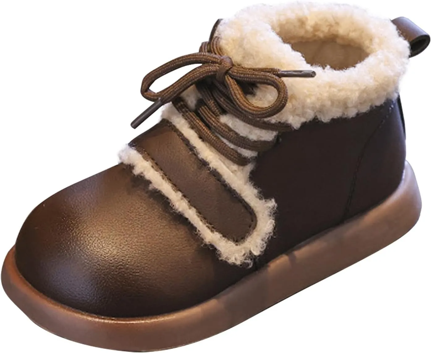 Baby Toddler Work Fleece Lined Boots Leather Lace-Up Soft Flat Ankle Snow Boots Kids Rubber Sole Slip Prewalker Boots